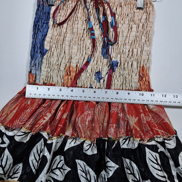 Maxi Dress Womens Small 100% Silk Patchwork Boho Smocked Tiered Boho Festival - Picture 10 of 10